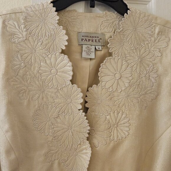 Adrianna Papell 100% Silk creme pearl shimmer Formal Special Occasion Suit 14 - Picture 4 of 16